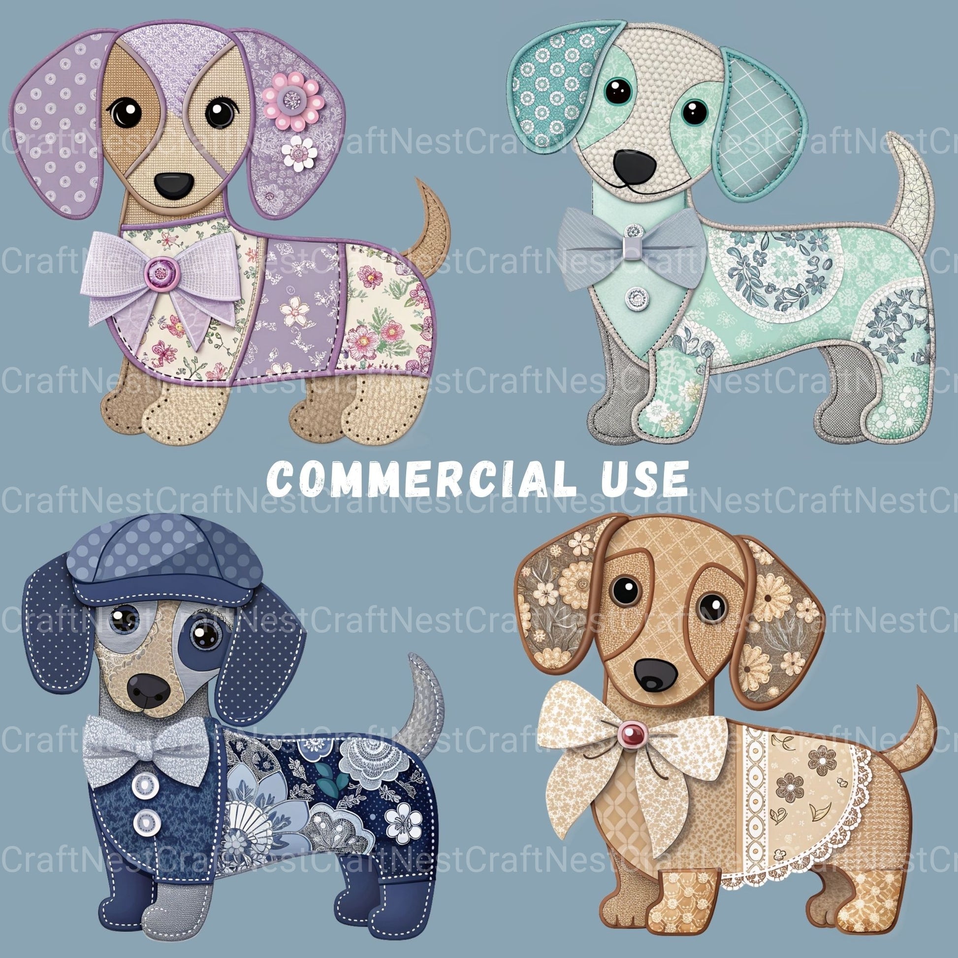 Patchwork Dachshunds Clipart Bundle - CraftNest - Digital Crafting and Art