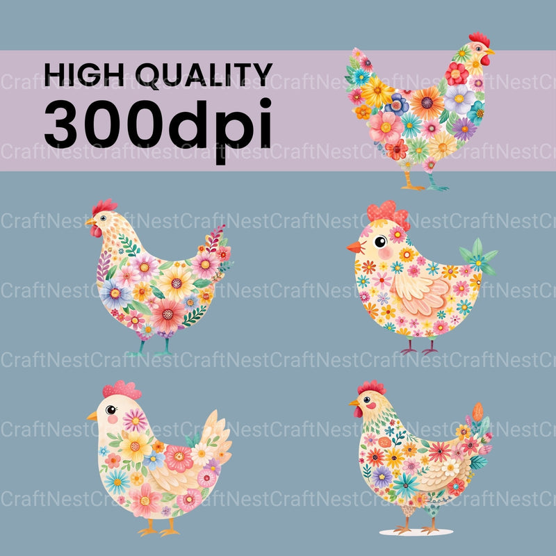 Flower Chickens Clipart Bundle - CraftNest - Digital Crafting and Art