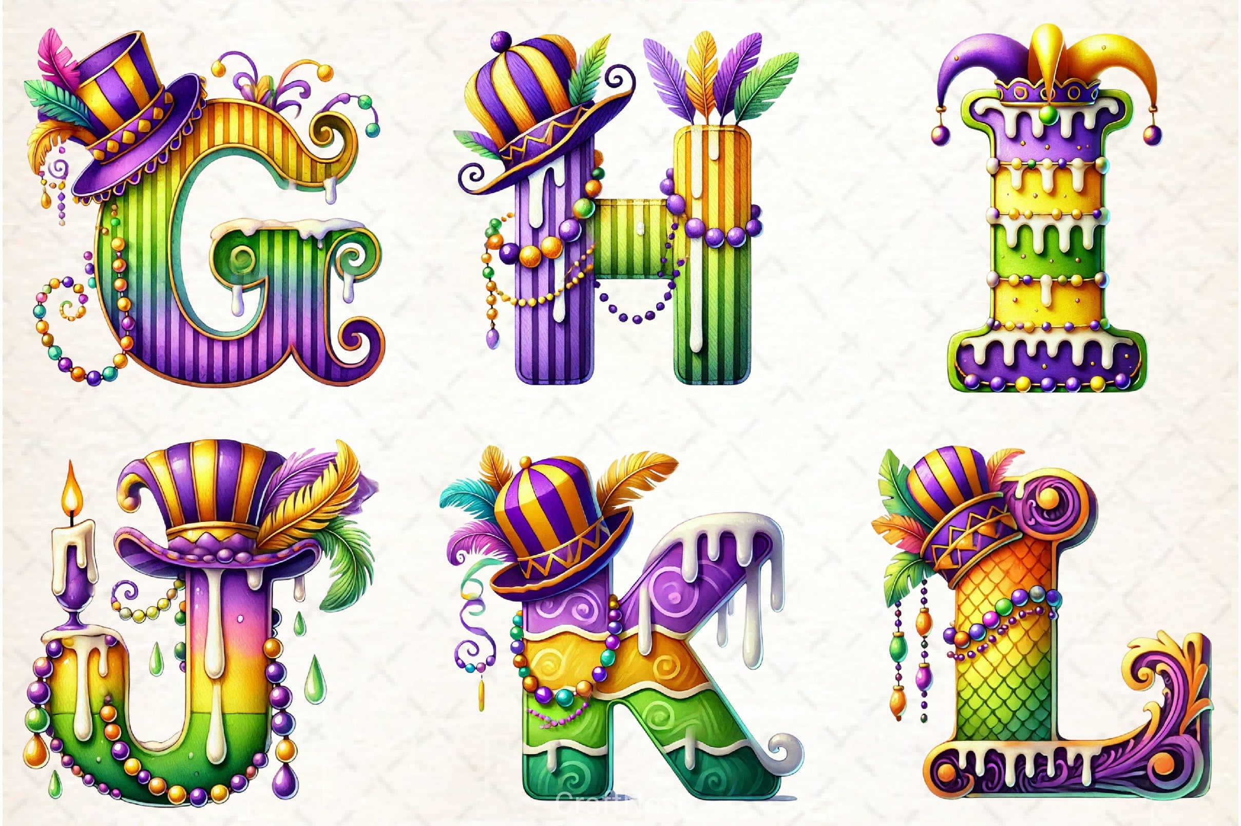 Mardi Gras Alphabet Clipart Bundle - CraftNest - Digital Crafting and Art