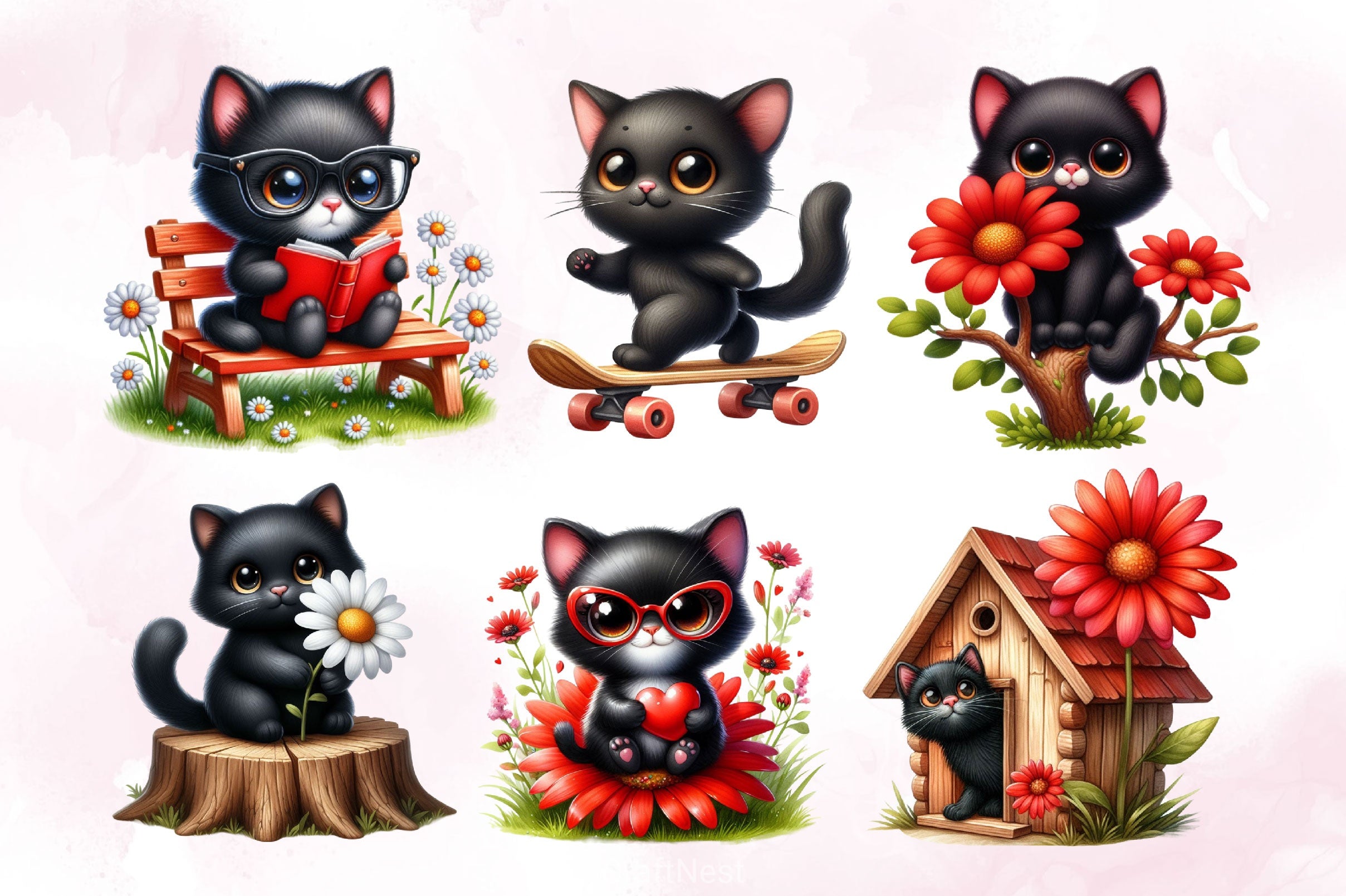 Cute Black Cat Clipart Bundle - CraftNest - Digital Crafting and Art