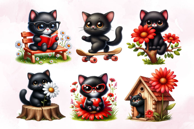 Cute Black Cat Clipart Bundle - CraftNest - Digital Crafting and Art