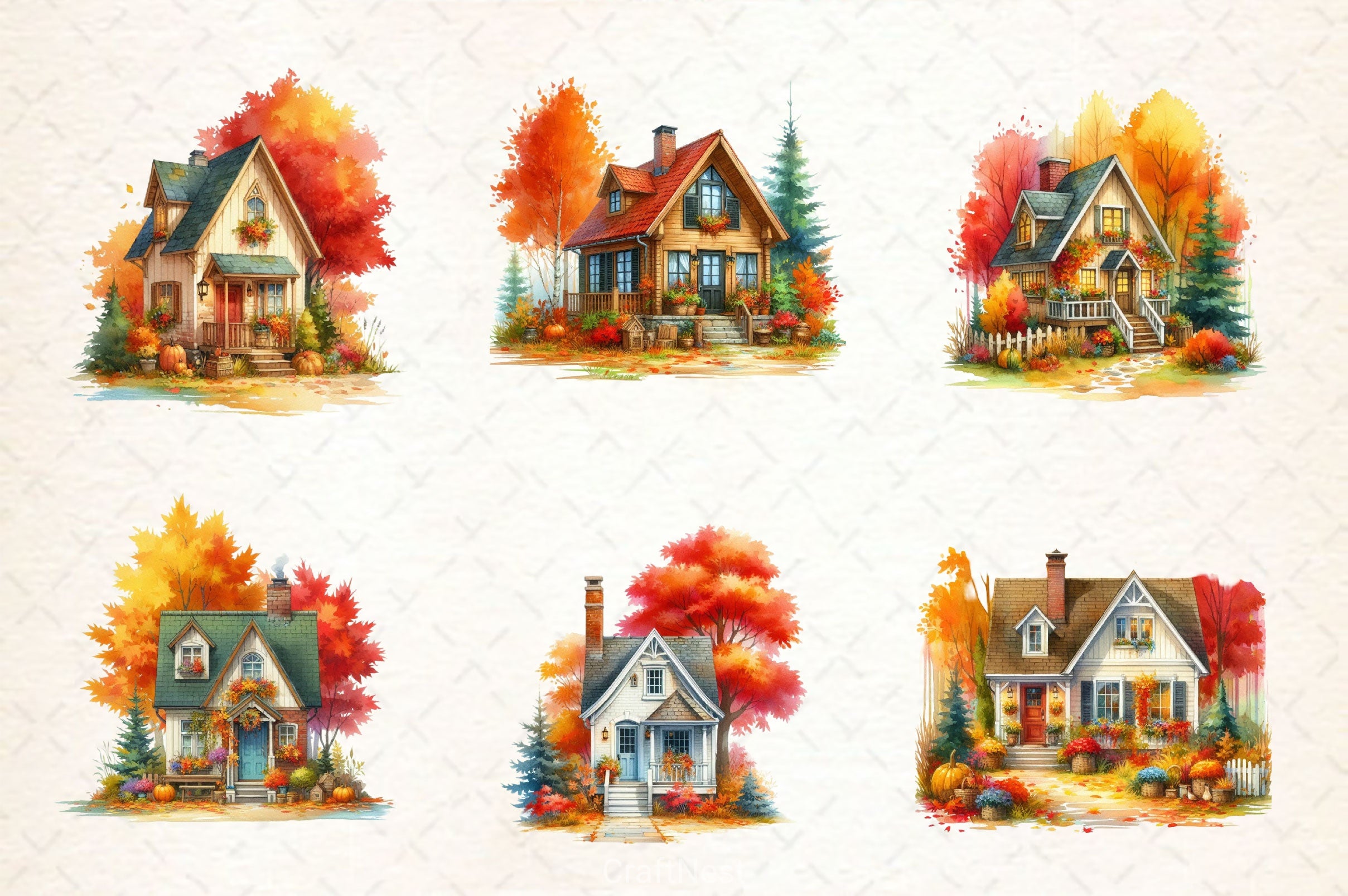 Autumn House Clipart Bundle - CraftNest - Digital Crafting and Art