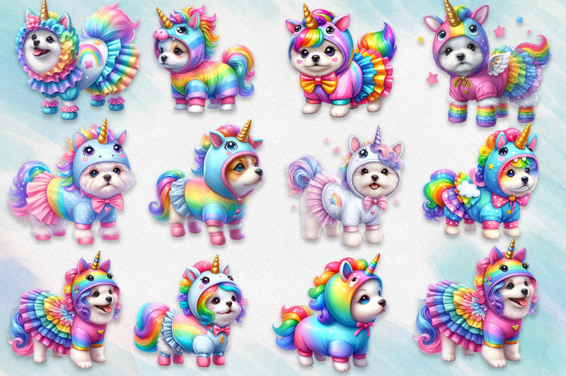 Cute Dog In Unicorn Costume Clipart Bundle - CraftNest - Digital Crafting and Art