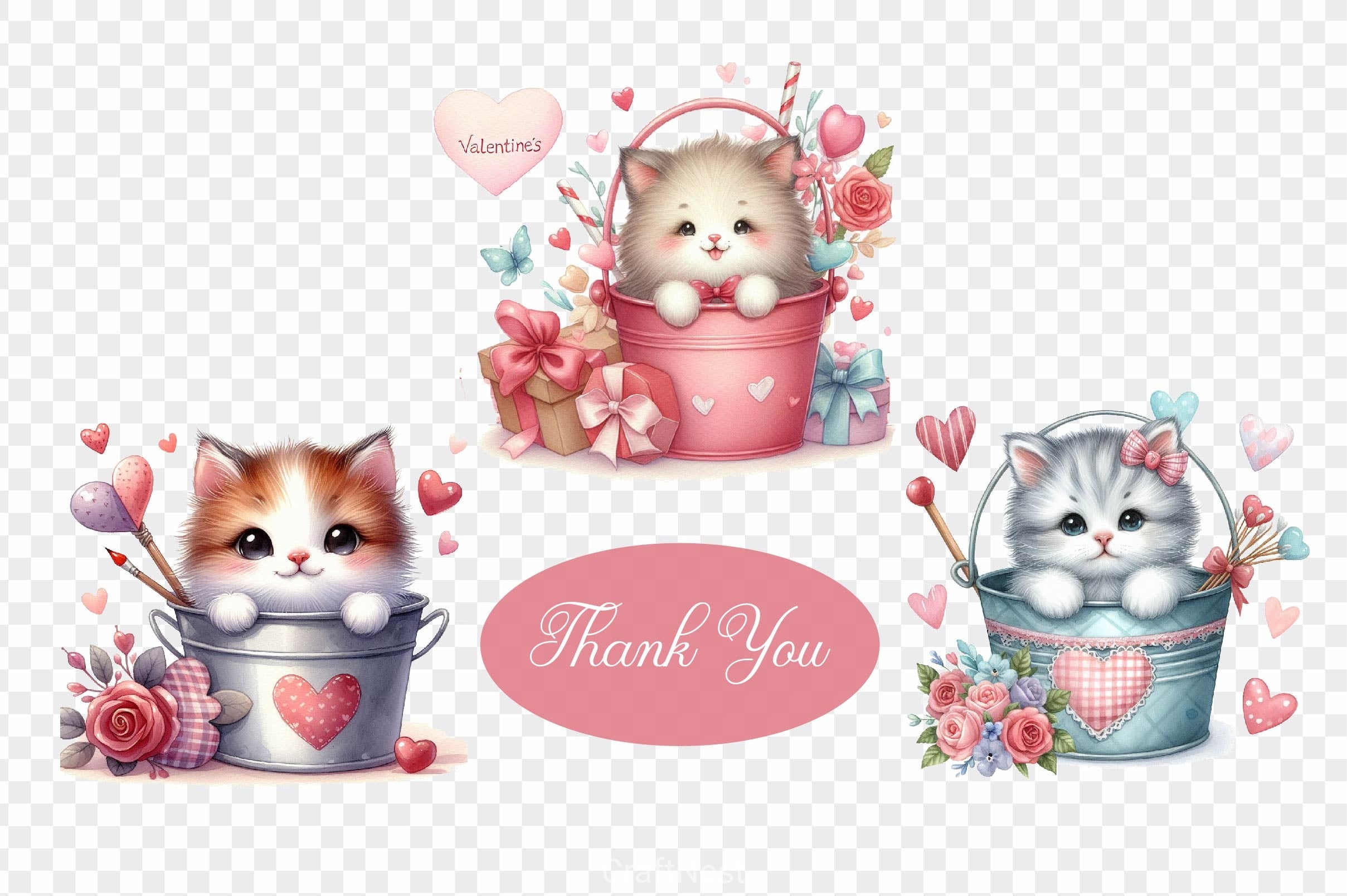 Valentine Cute Cat Basket Clipart Bundle - CraftNest - Digital Crafting and Art
