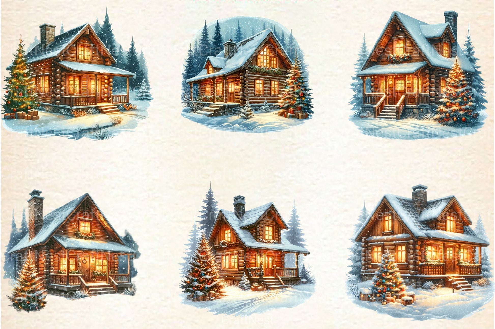 Christmas Winter Cabin Clipart Bundle - CraftNest - Digital Crafting and Art