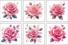 Pink Glitter Roses Clipart Bundle - CraftNest - Digital Crafting and Art