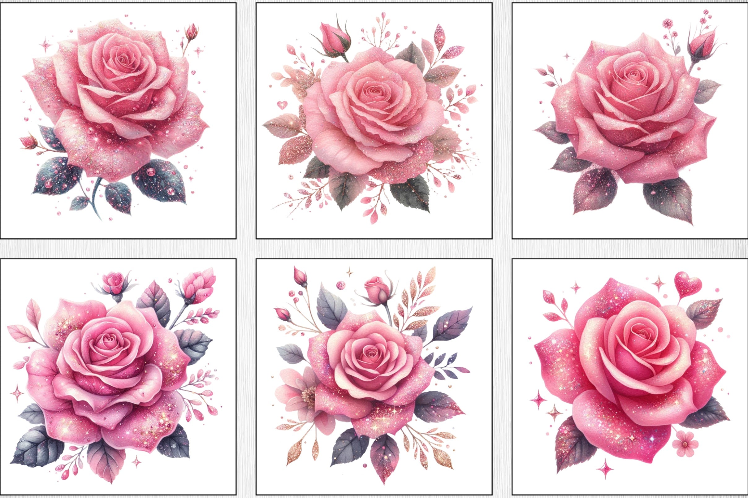Pink Glitter Roses Clipart Bundle - CraftNest - Digital Crafting and Art