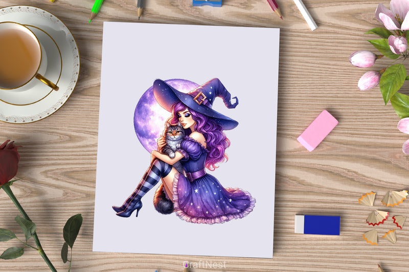 Halloween Witch Girl Clipart Bundle 7 - CraftNest - Digital Crafting and Art
