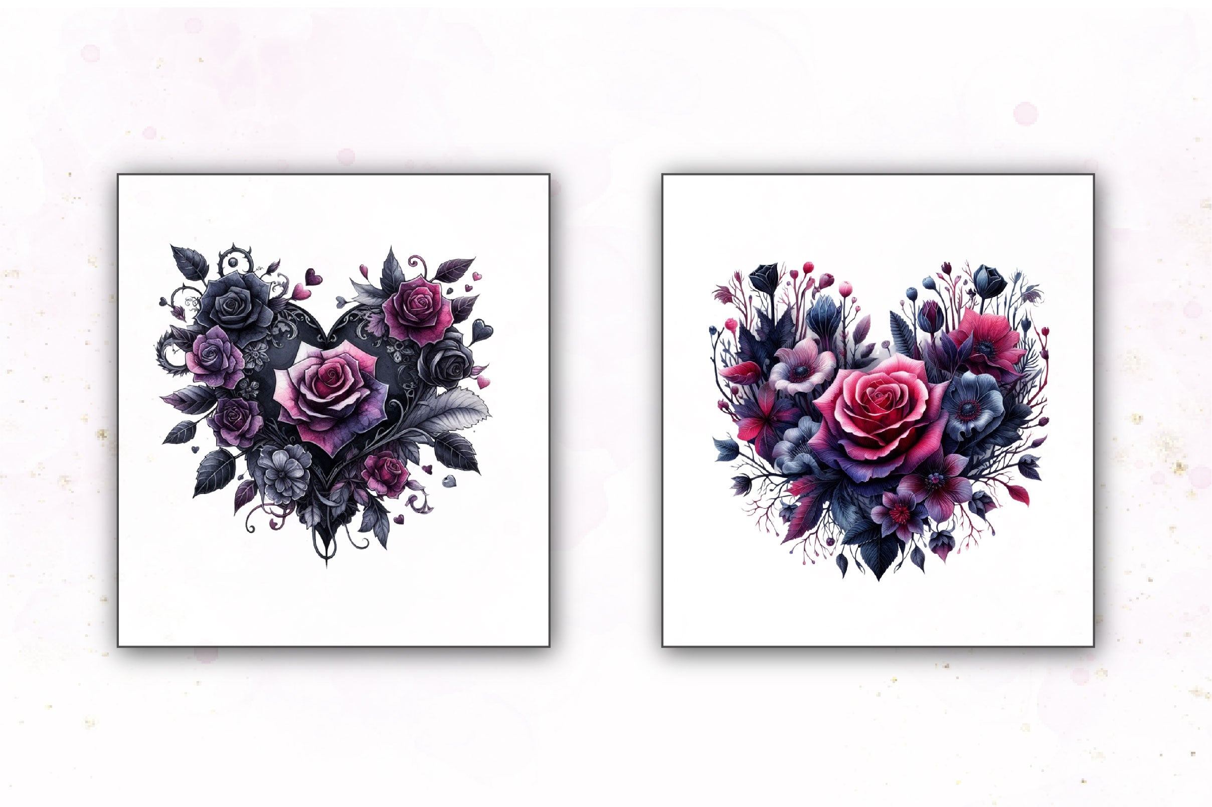 Gothic Black Floral Hearts Clipart Bundle - CraftNest - Digital Crafting and Art