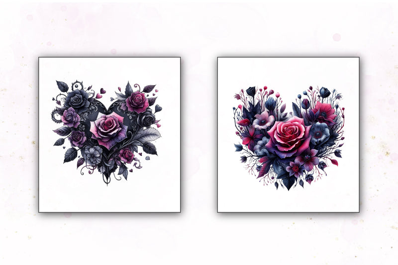 Gothic Black Floral Hearts Clipart Bundle - CraftNest - Digital Crafting and Art