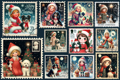 Christmas Girl Postage Stamps Clipart Bundle 2 - CraftNest - Digital Crafting and Art