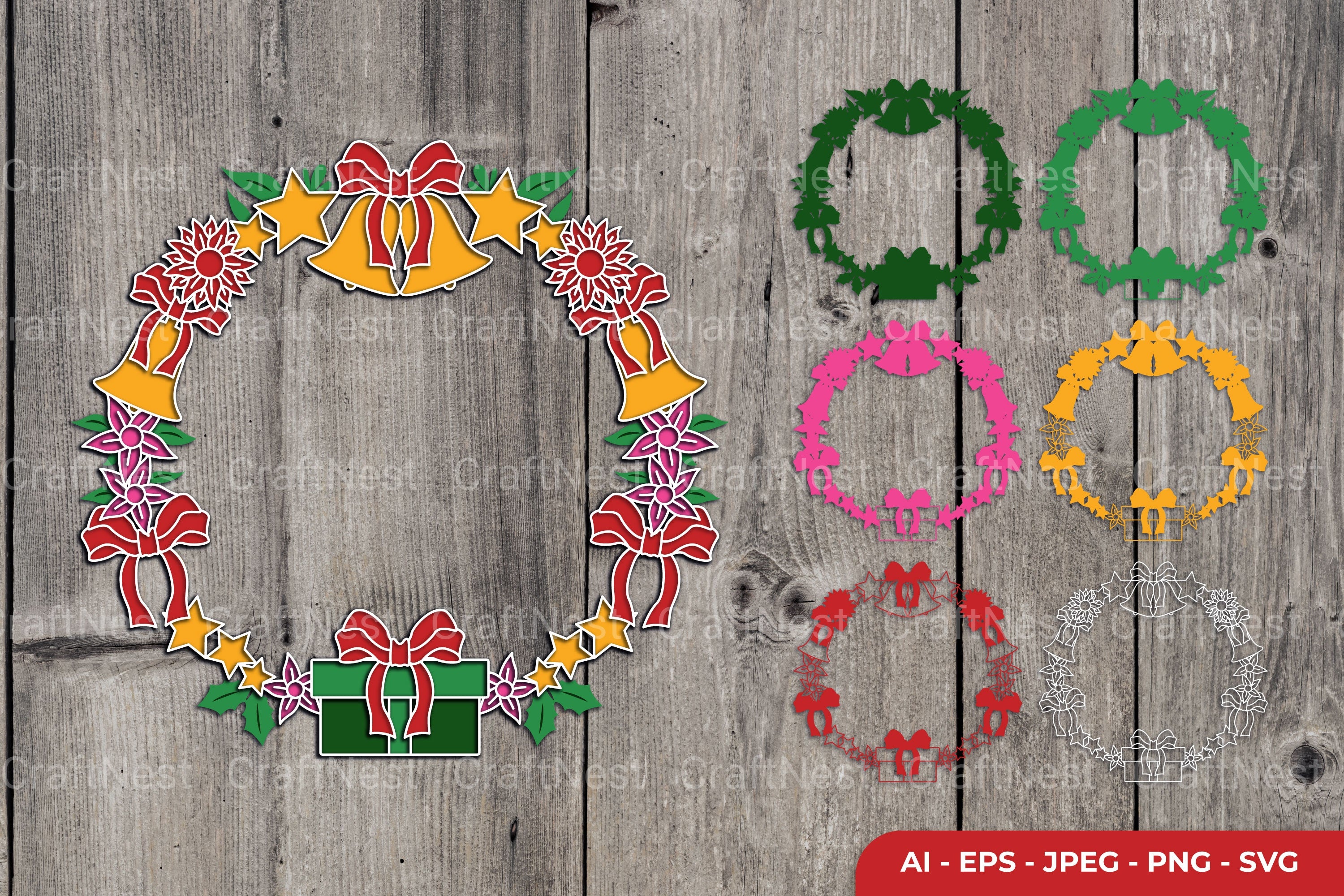 3D Christmas Wreath Layered Papercut Clipart Bundle