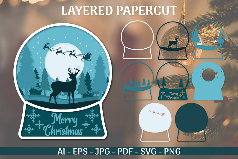 3D Shadow Box Christmas Snow Globe Layered Papercut SVG Bundle 1 - CraftNest - Digital Crafting and Art