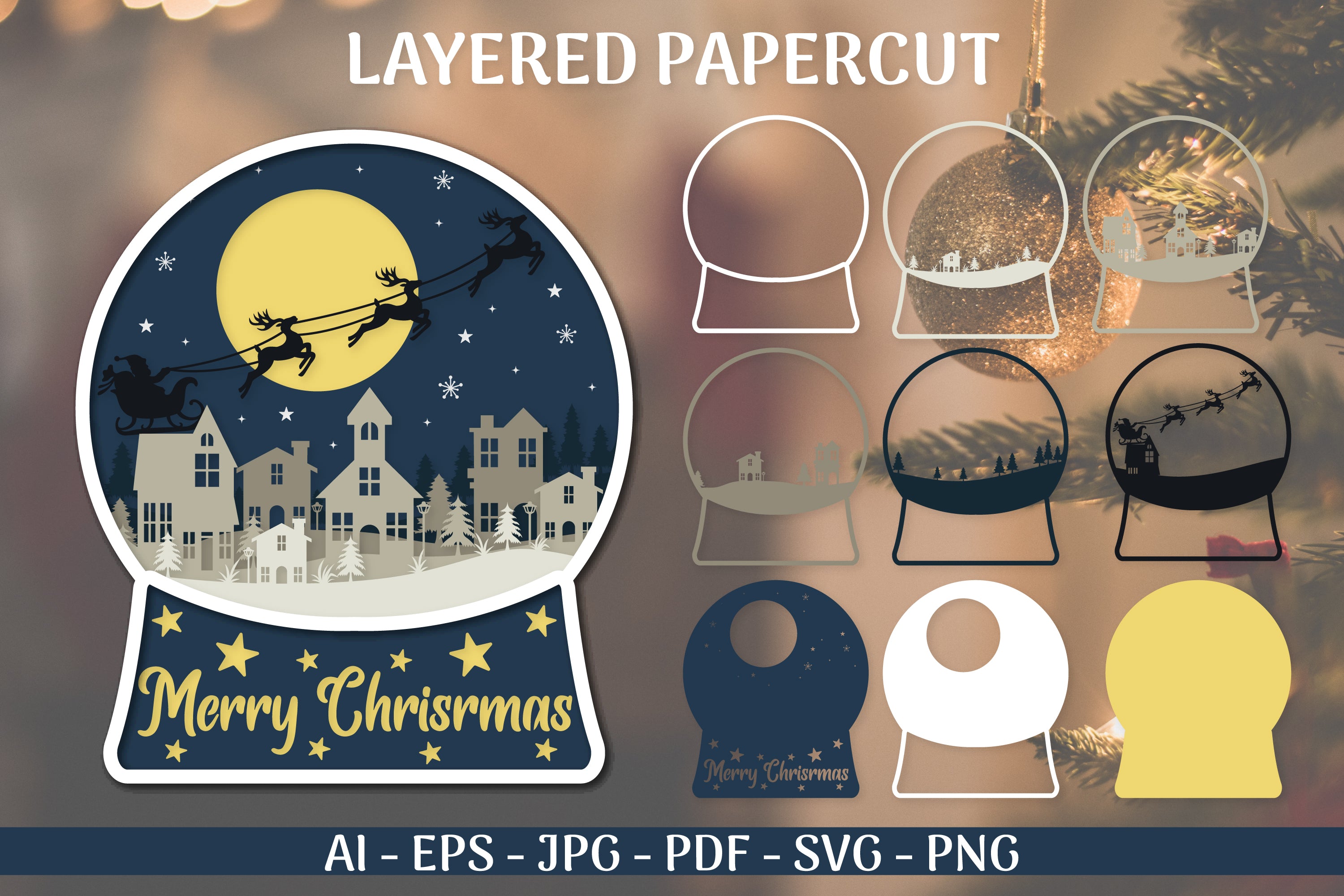 3D Shadow Box Christmas Snow Globe Layered Papercut SVG Bundle 2 - CraftNest - Digital Crafting and Art
