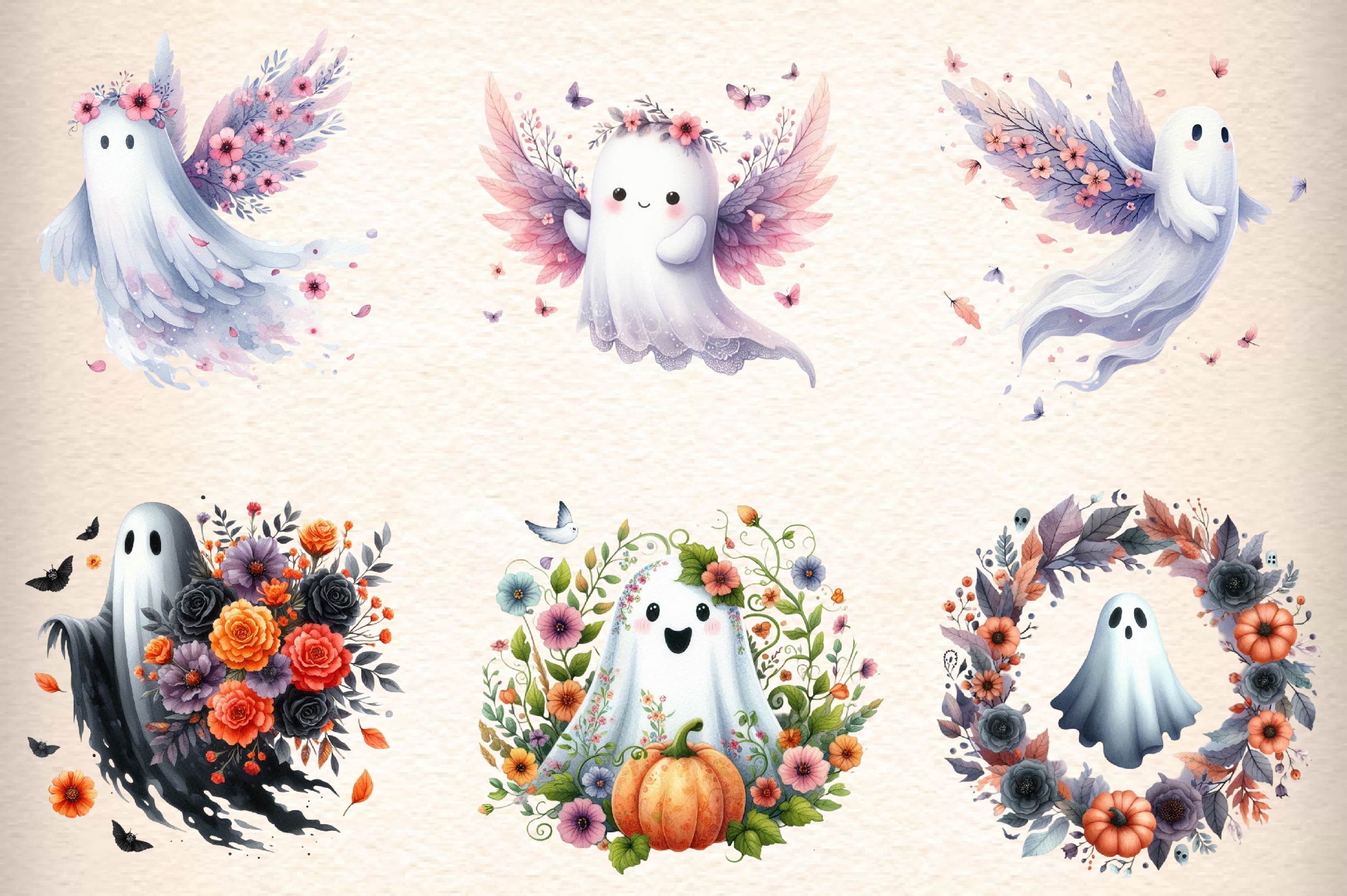 Halloween Floral Ghost Clipart Bundle - CraftNest - Digital Crafting and Art