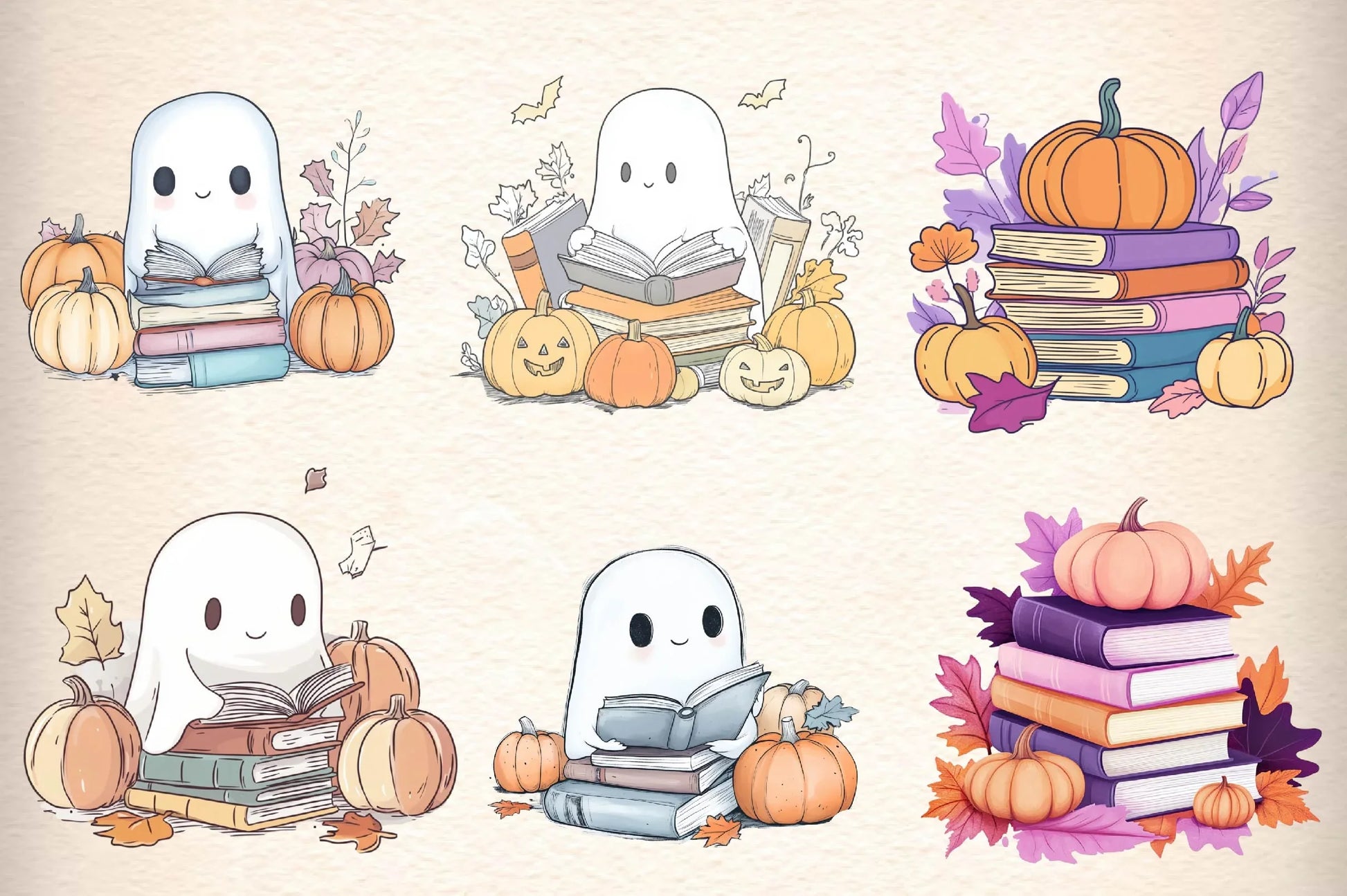 Ghost Reading Book Clipart Bundle - CraftNest - Digital Crafting and Art