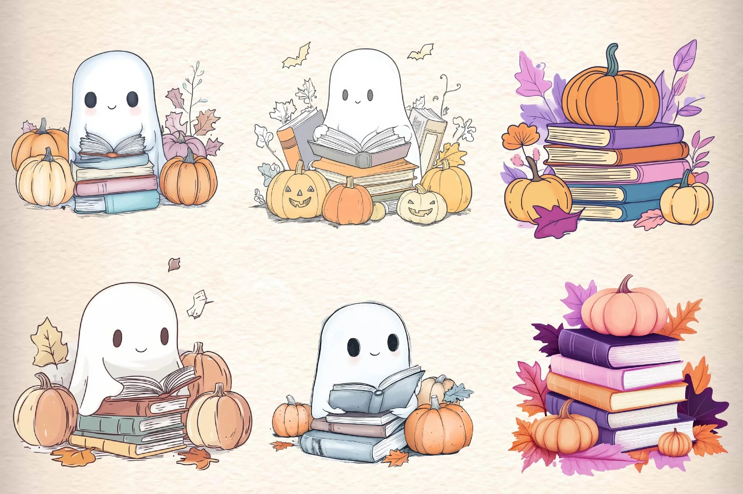 Ghost Reading Book Clipart Bundle - CraftNest - Digital Crafting and Art