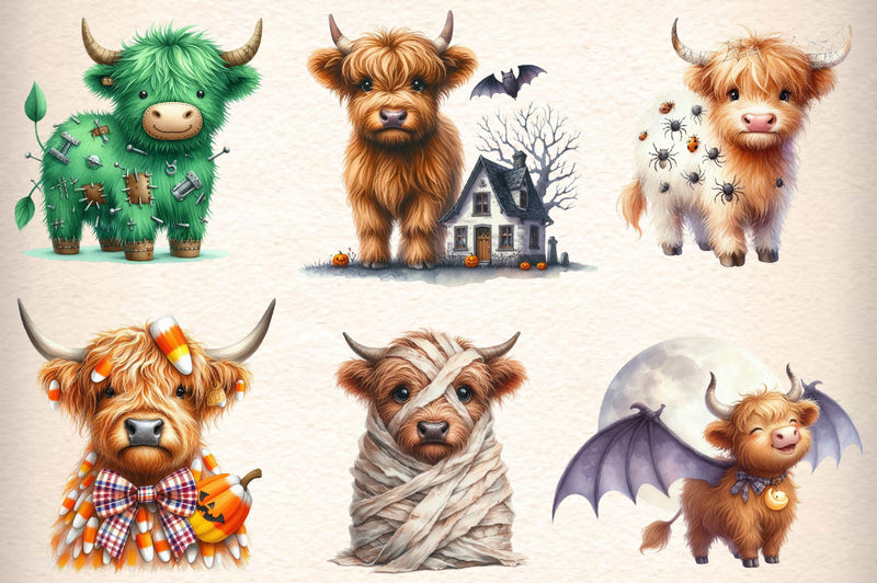 Cute Halloween Highland Cow Clipart Bundle 1 - CraftNest - Digital Crafting and Art