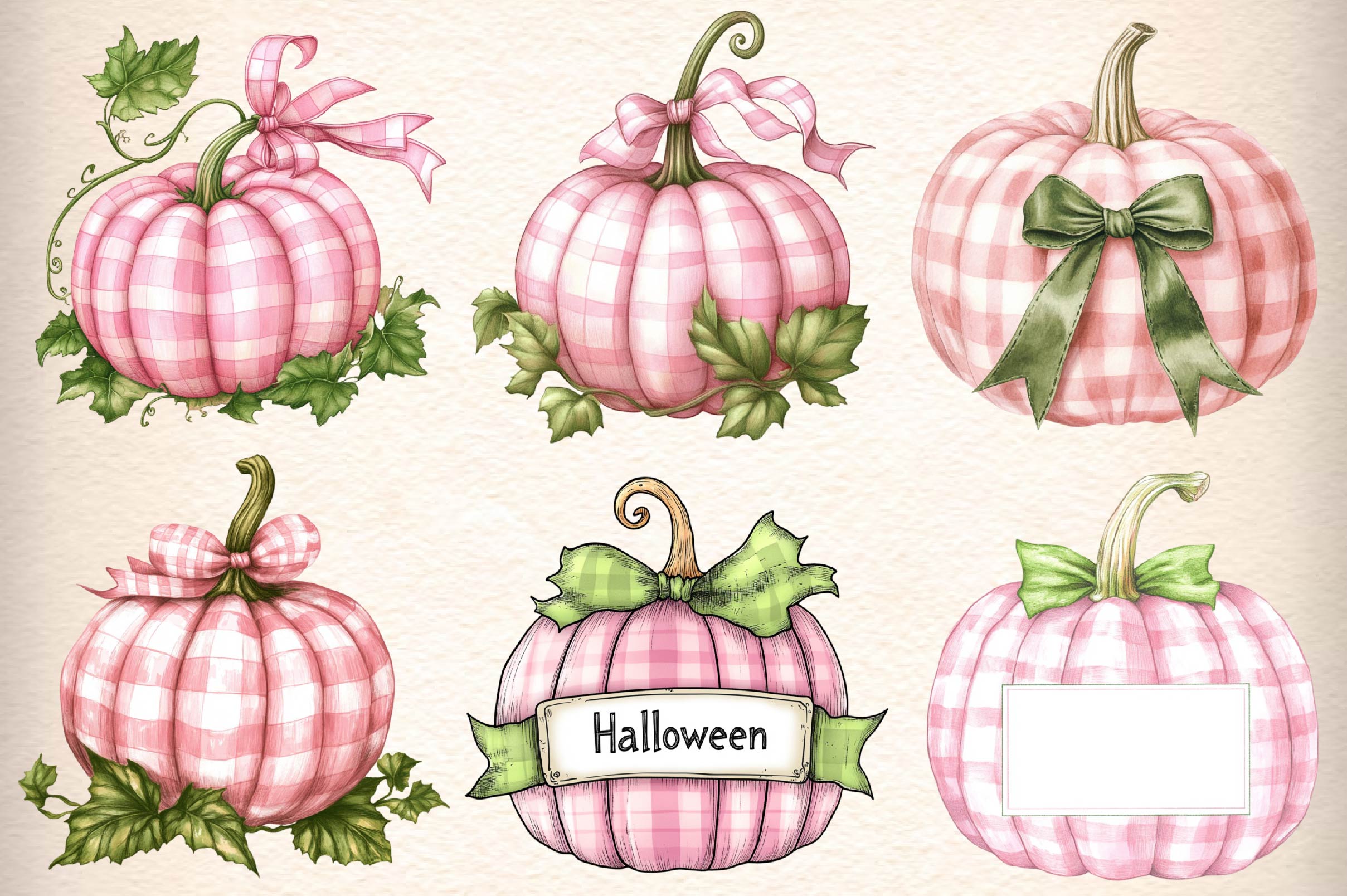 Pink Gingham Pumpkin Clipart Bundle - CraftNest - Digital Crafting and Art