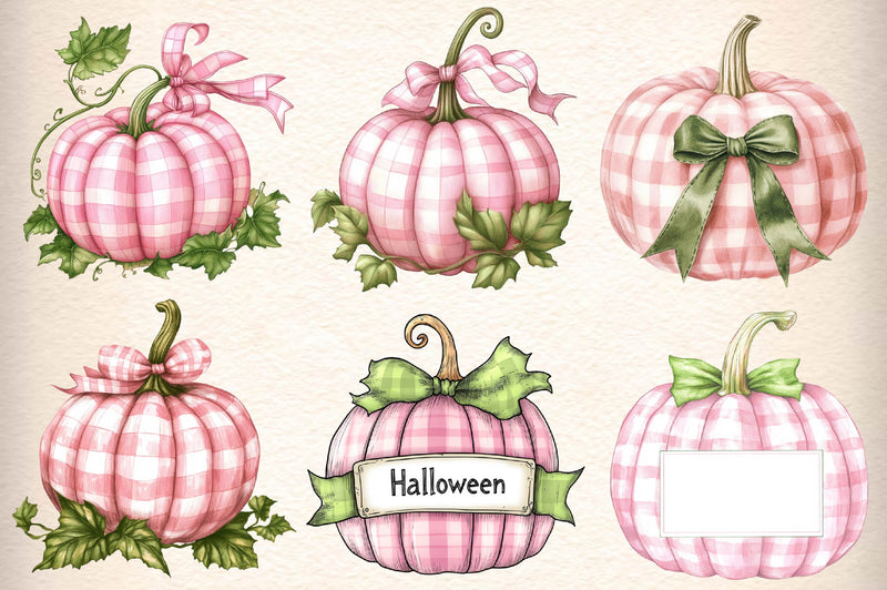 Pink Gingham Pumpkin Clipart Bundle - CraftNest - Digital Crafting and Art