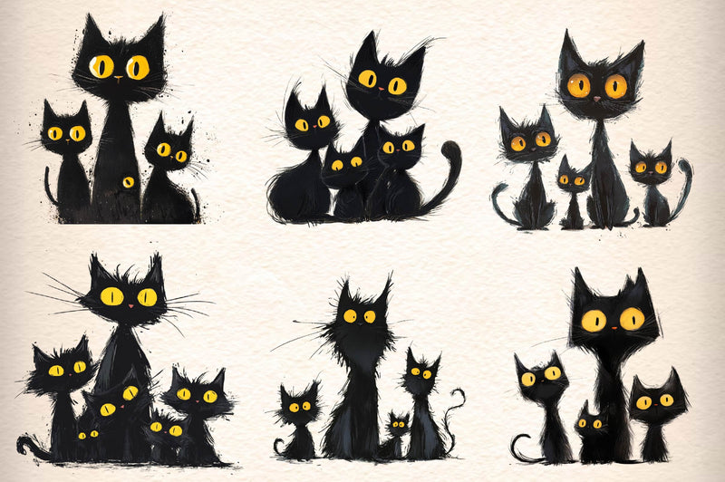 Whimsical Black Cat Clipart Bundle 1 - CraftNest - Digital Crafting and Art