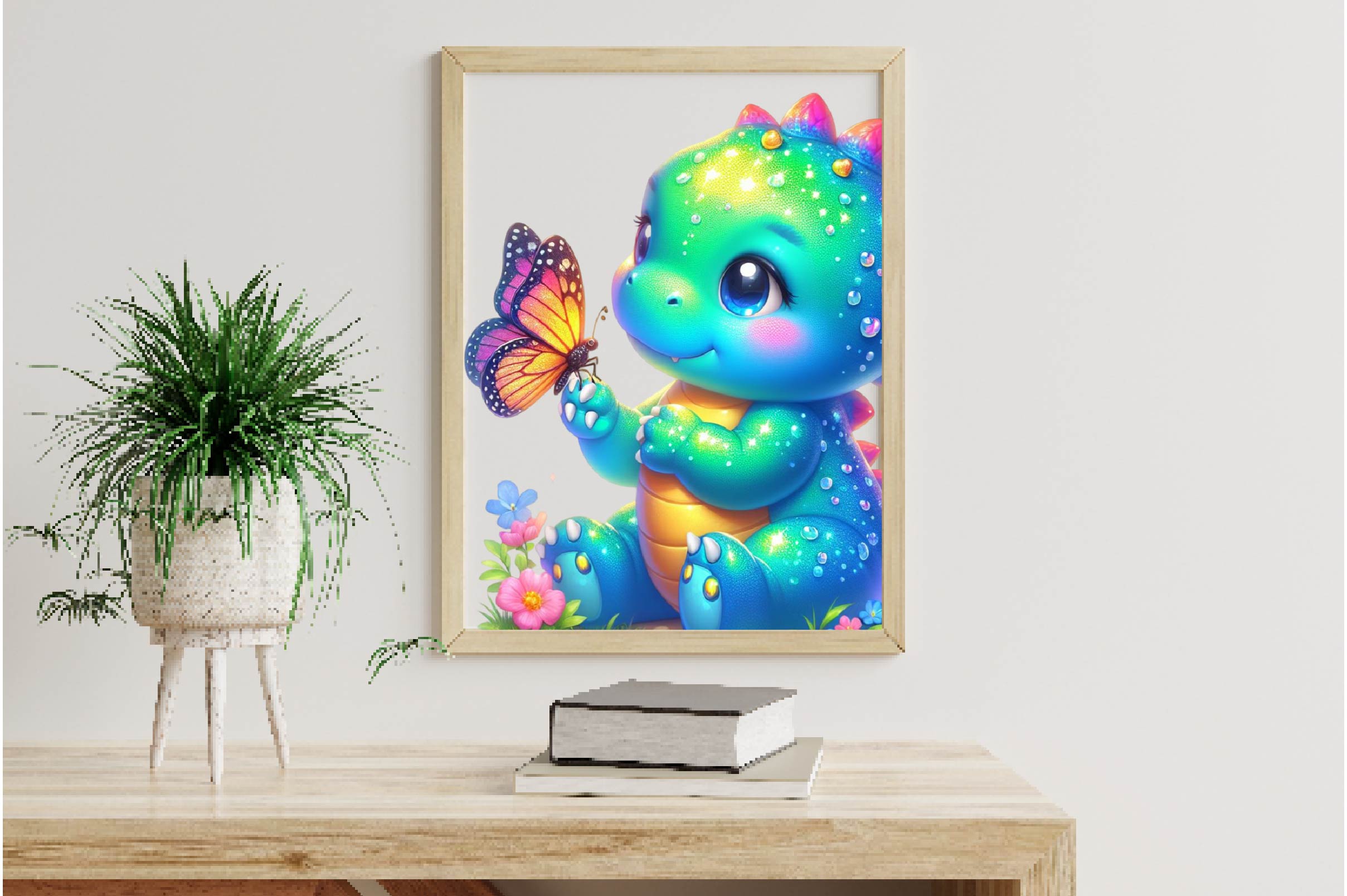 Cute Dinosaur With Butterfly Clipart Bundle - CraftNest - Digital Crafting and Art