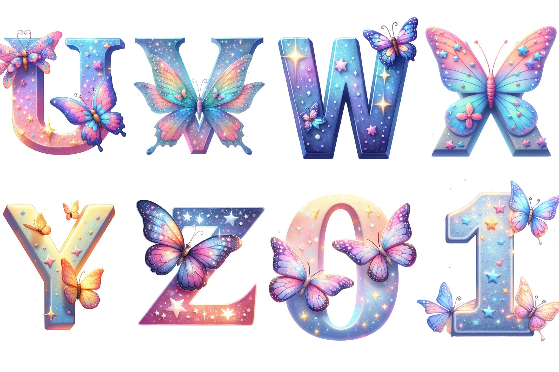 Sparkling Stars Butterflies Alphabet Clipart Bundle - CraftNest - Digital Crafting and Art