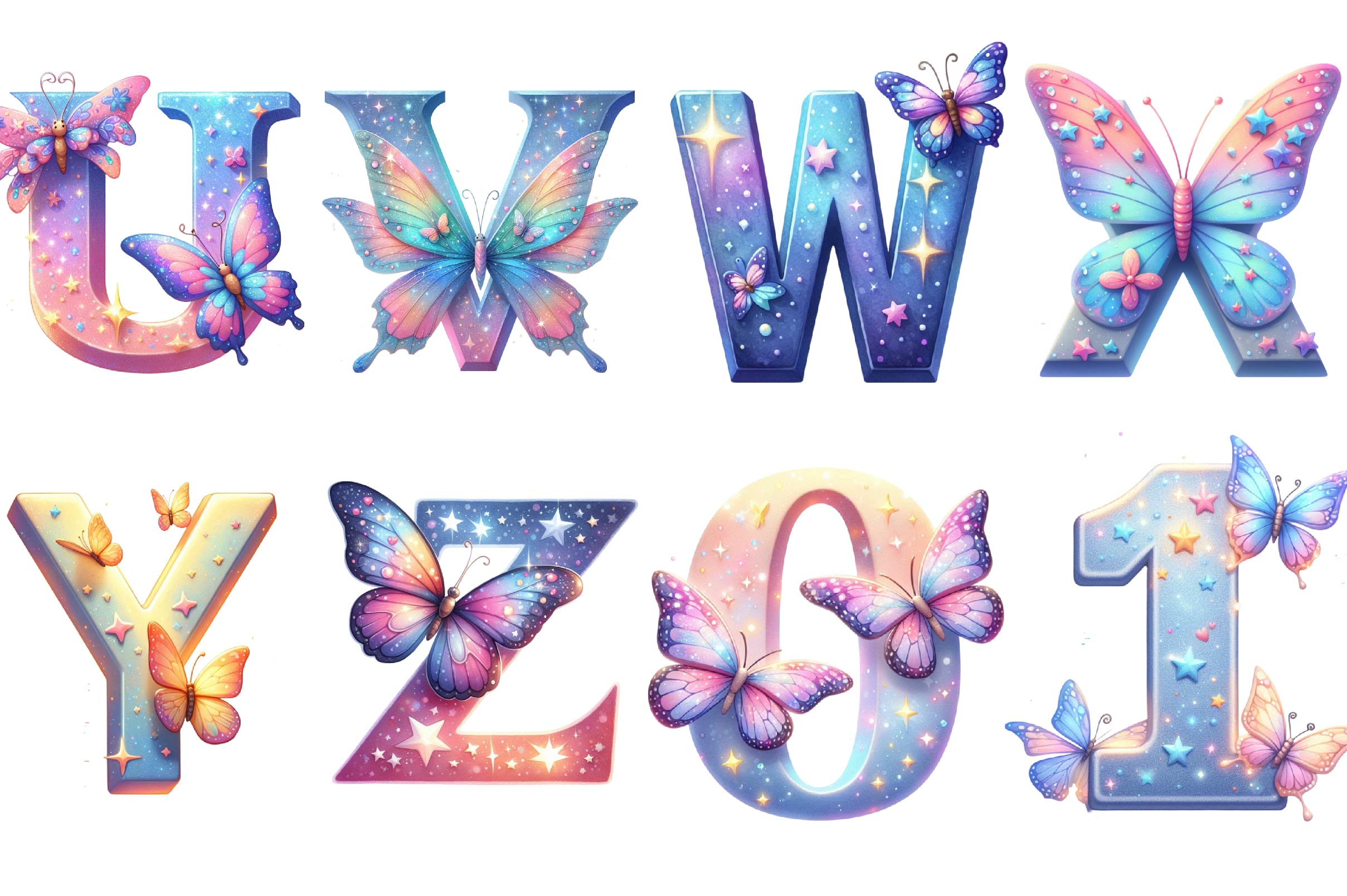 Sparkling Stars Butterflies Alphabet Clipart Bundle - CraftNest - Digital Crafting and Art