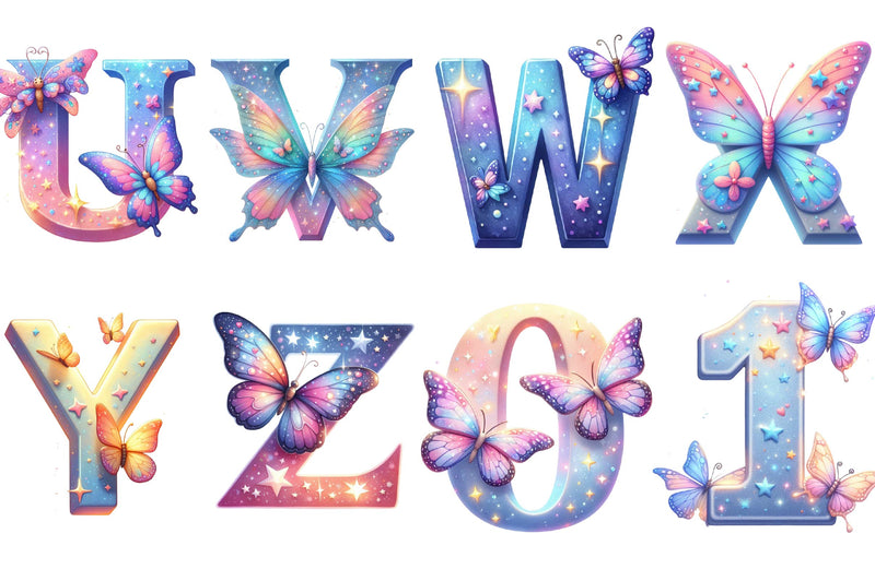Sparkling Stars Butterflies Alphabet Clipart Bundle - CraftNest - Digital Crafting and Art