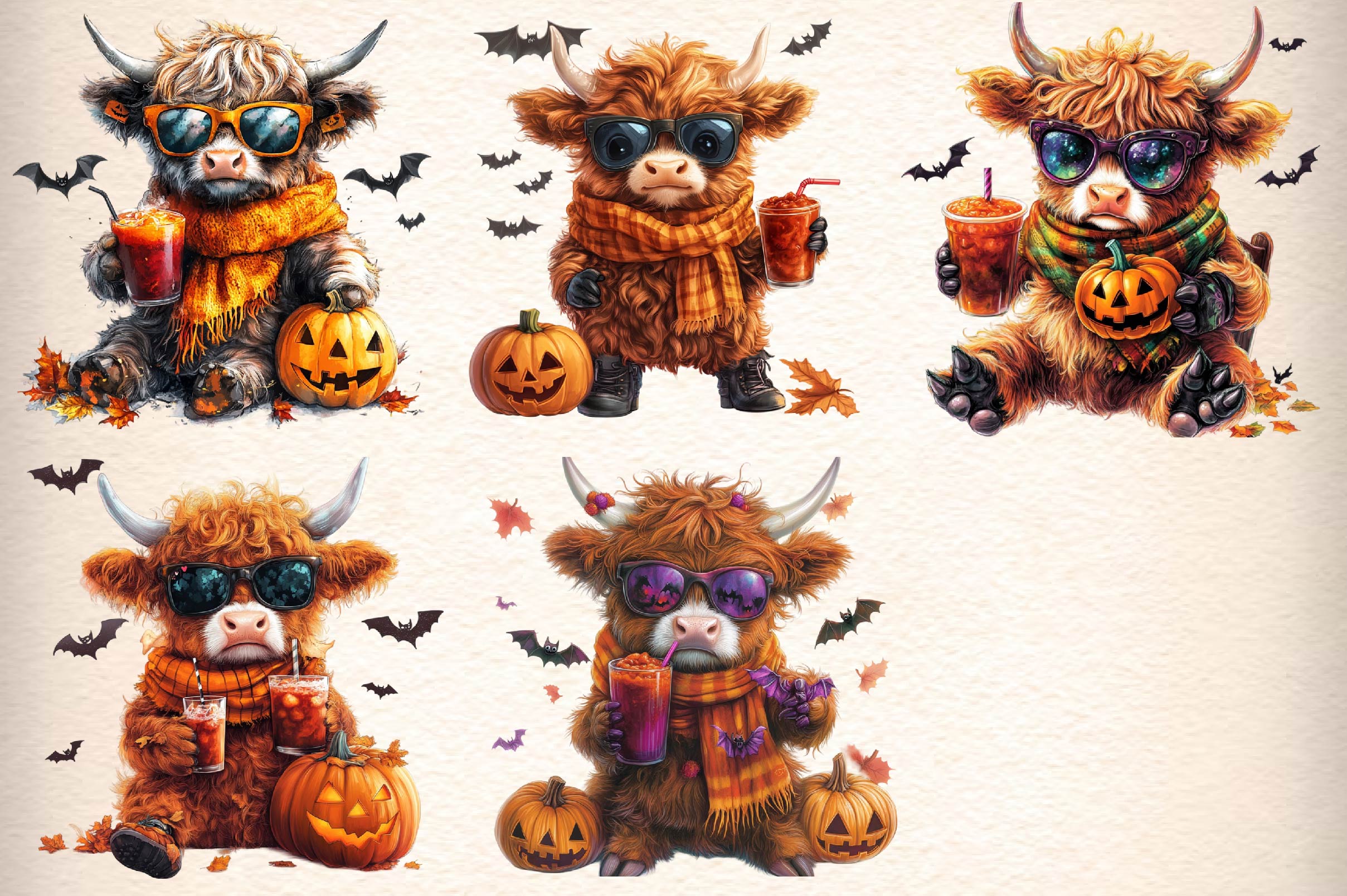 Cute Autumn Highland Cow Clipart Bundle - CraftNest - Digital Crafting and Art