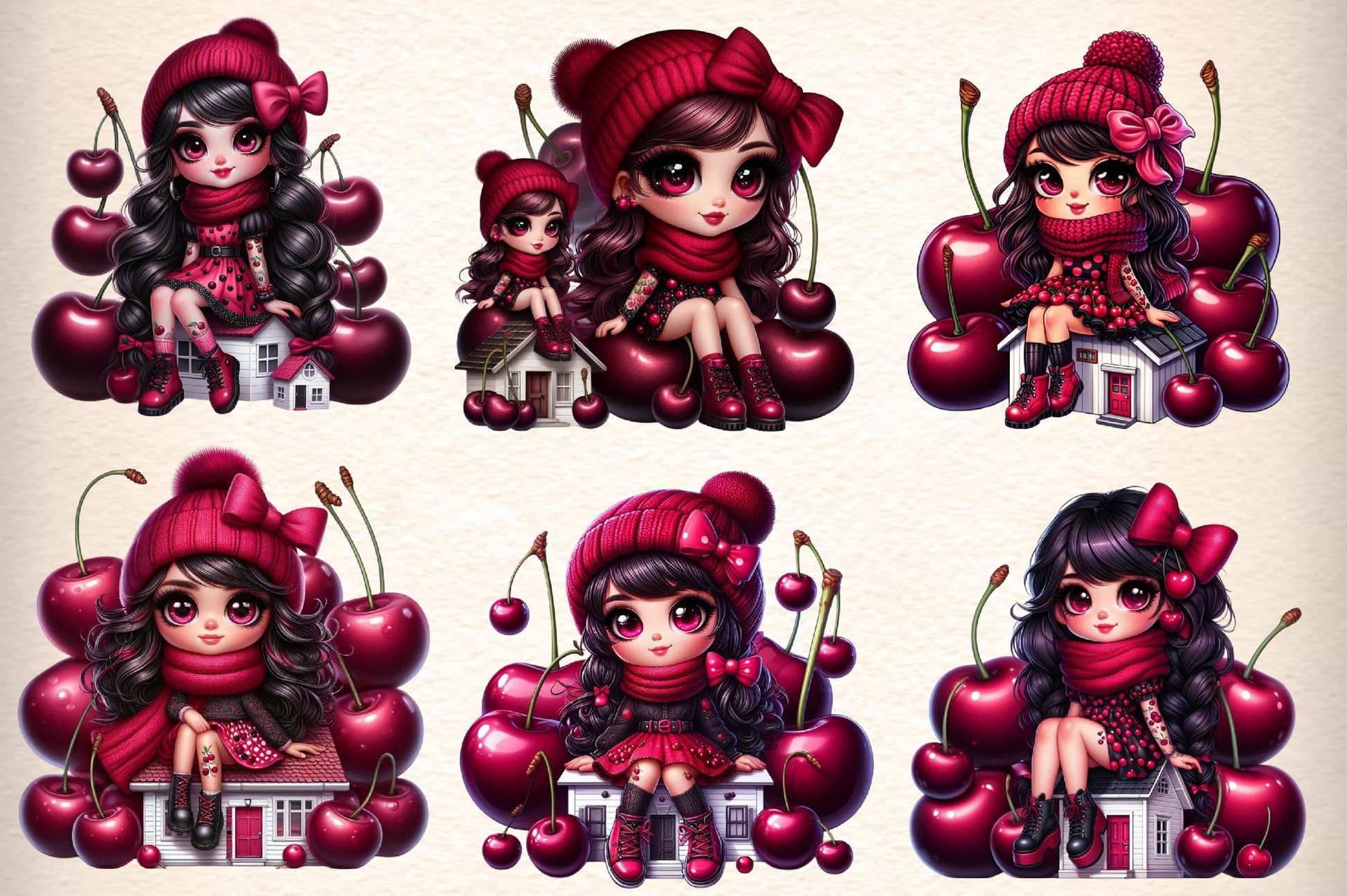 Cherry Cute Girl Clipart Bundle - CraftNest - Digital Crafting and Art
