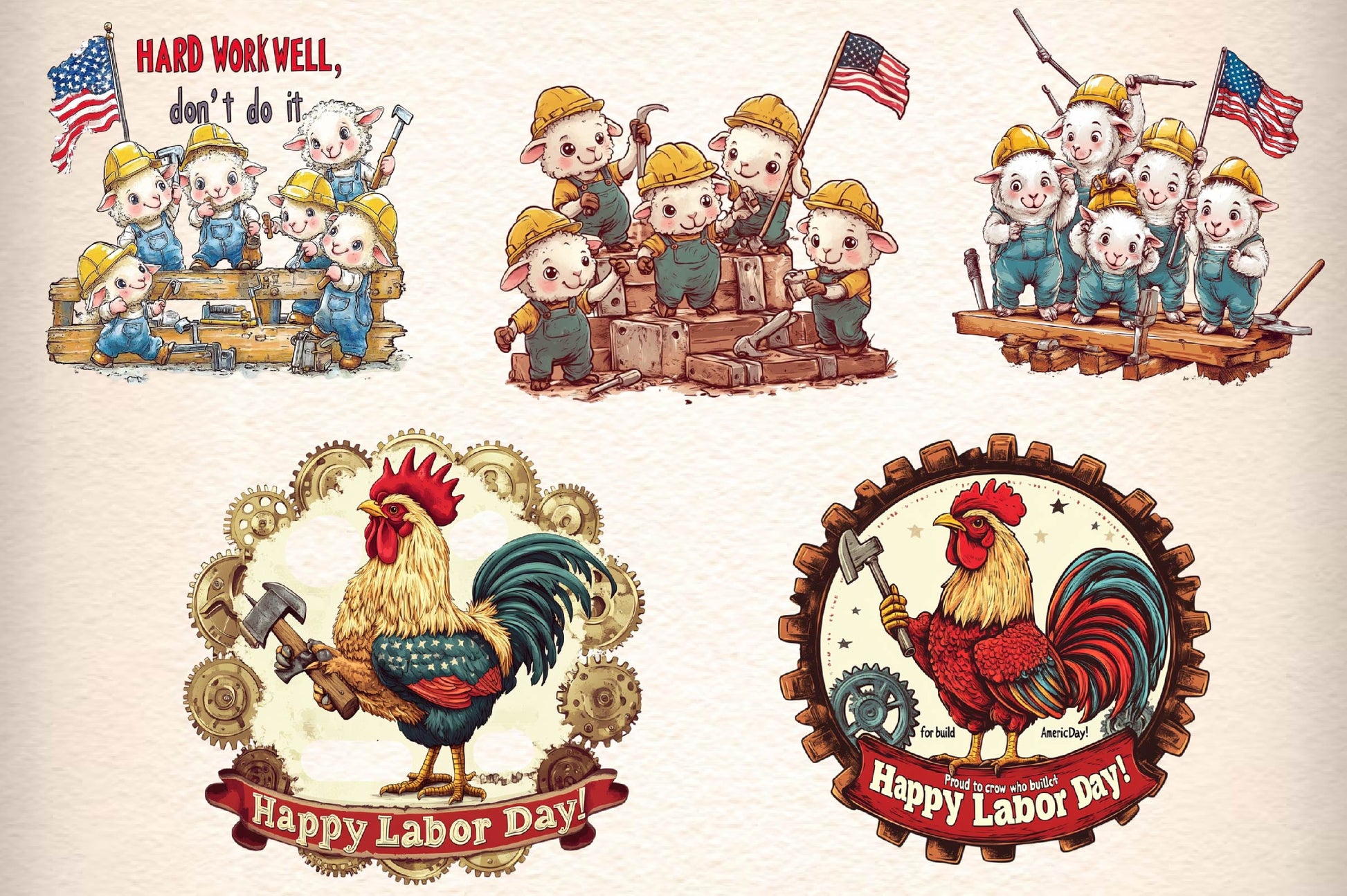Vintage Labor Day Farm Animals Clipart Bundle - CraftNest - Digital Crafting and Art