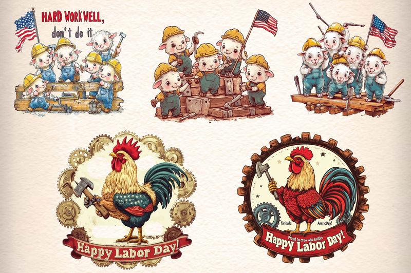 Vintage Labor Day Farm Animals Clipart Bundle - CraftNest - Digital Crafting and Art