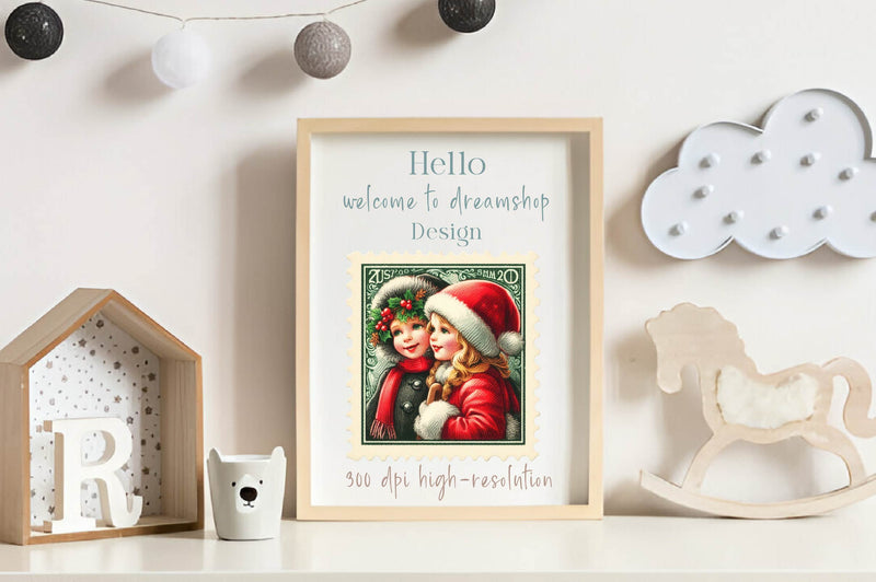 Christmas Girl And Boy Postage Stamps Clipart Bundle - CraftNest - Digital Crafting and Art