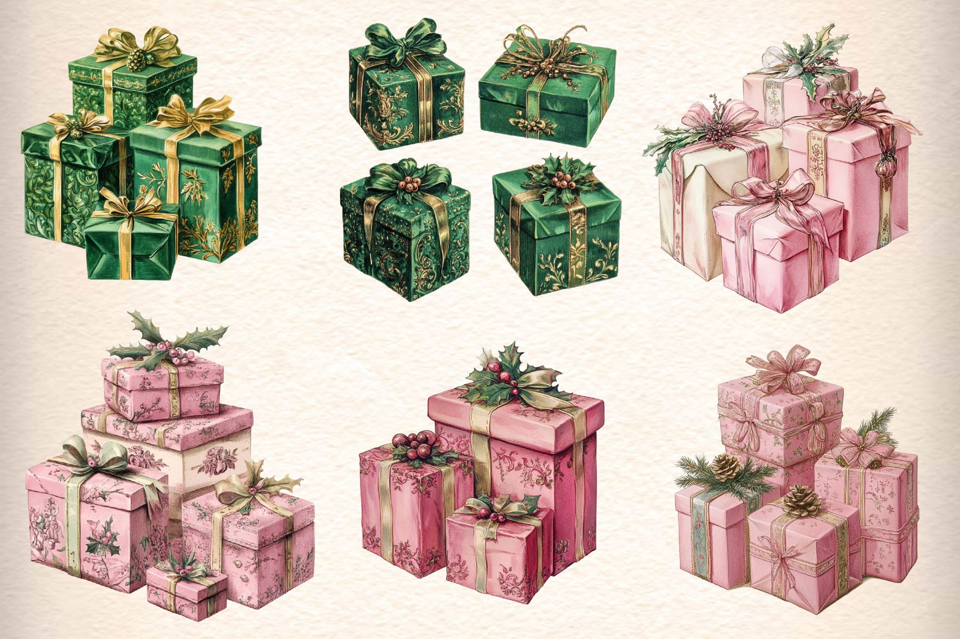 Vintage Pink Christmas Gifts Clipart Bundle - CraftNest - Digital Crafting and Art