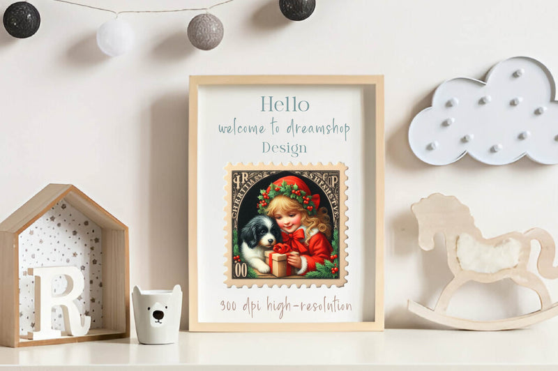 Christmas Girl Postage Stamps Clipart Bundle - CraftNest - Digital Crafting and Art