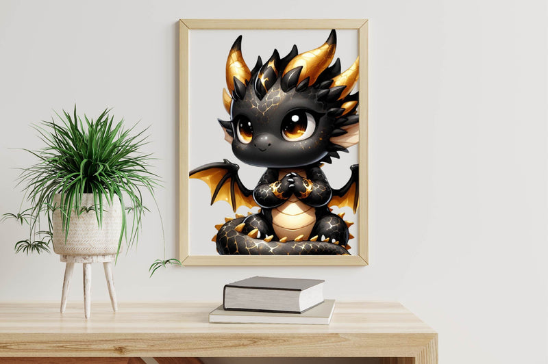 Cute Black And Gold Baby Dragon Clipart Bundle - CraftNest - Digital Crafting and Art
