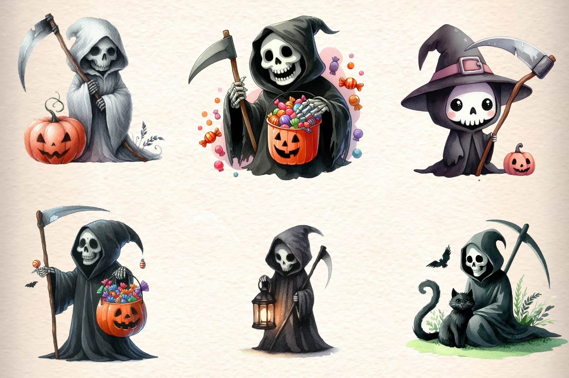 Cute Grim Reaper Clipart Bundle - CraftNest - Digital Crafting and Art