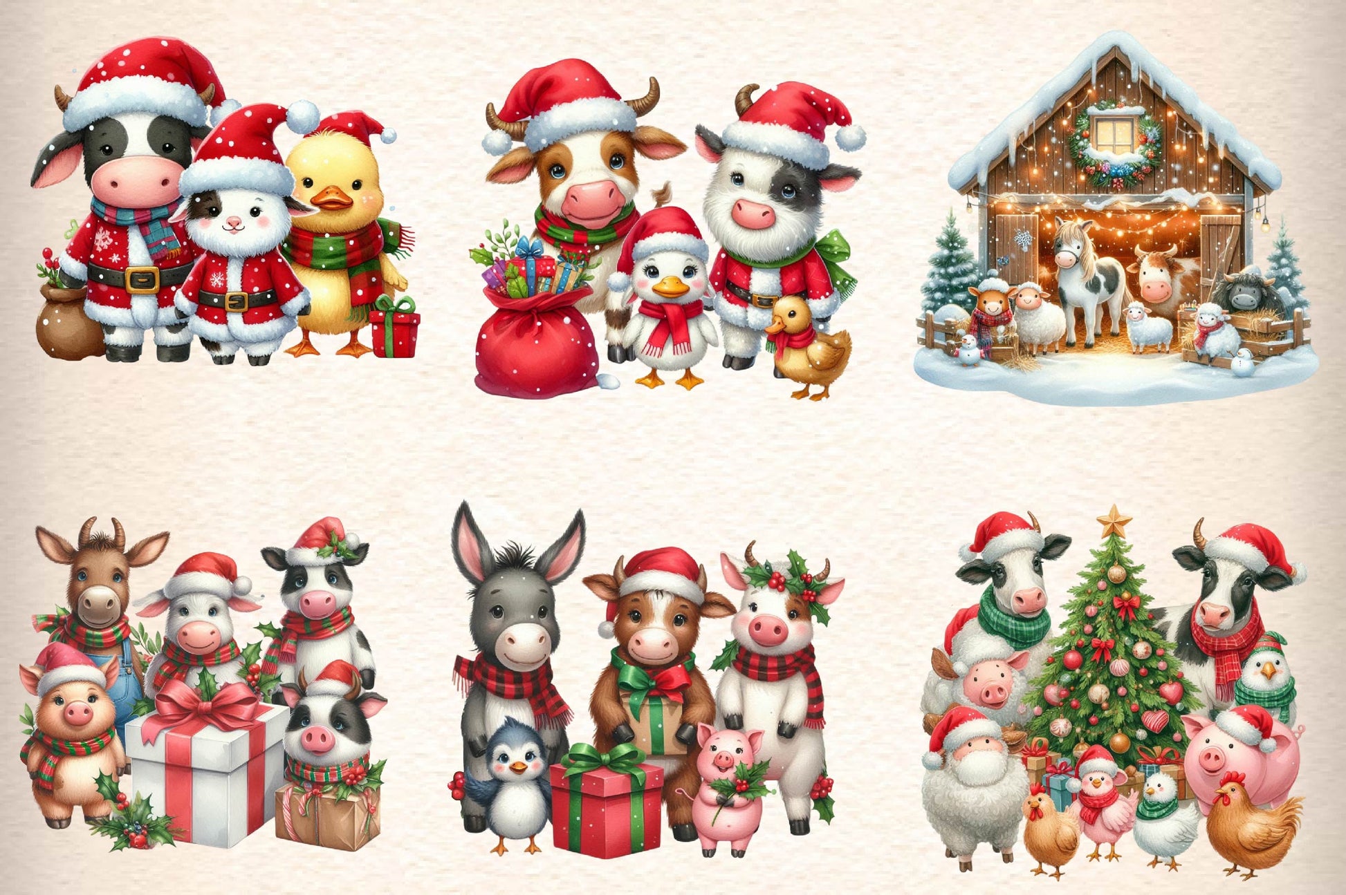 Christmas Of Group Farm Animals Clipart Bundle - CraftNest - Digital Crafting and Art