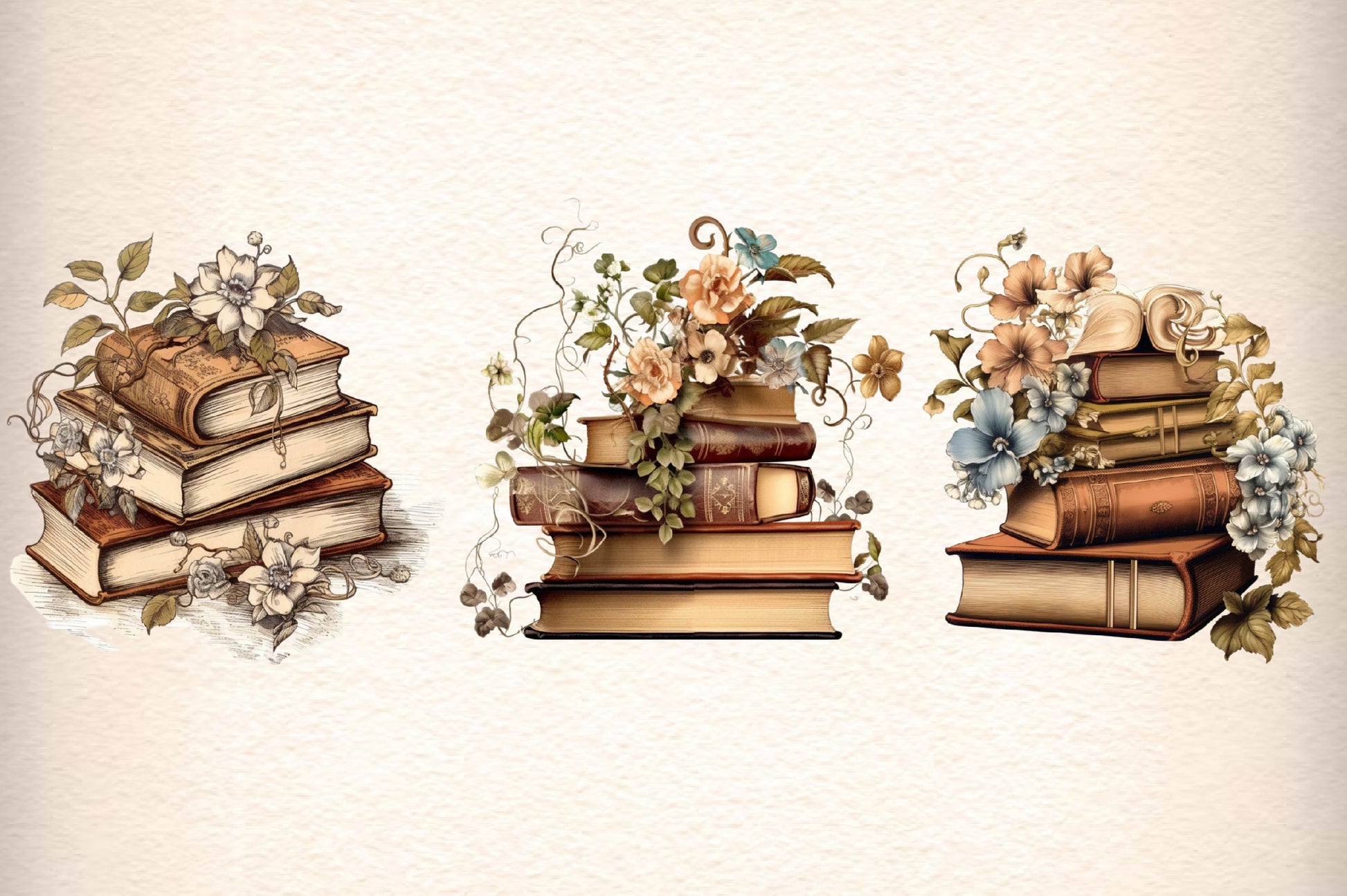 Old Books With Flowers Clipart Bundle - CraftNest - Digital Crafting and Art