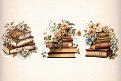 Old Books With Flowers Clipart Bundle - CraftNest - Digital Crafting and Art
