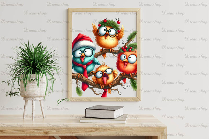 Christmas Funny Birds On Branch Clipart Bundle - CraftNest - Digital Crafting and Art