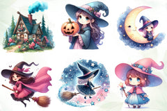 Cute Blue & Pink Witch Clipart Bundle - CraftNest - Digital Crafting and Art