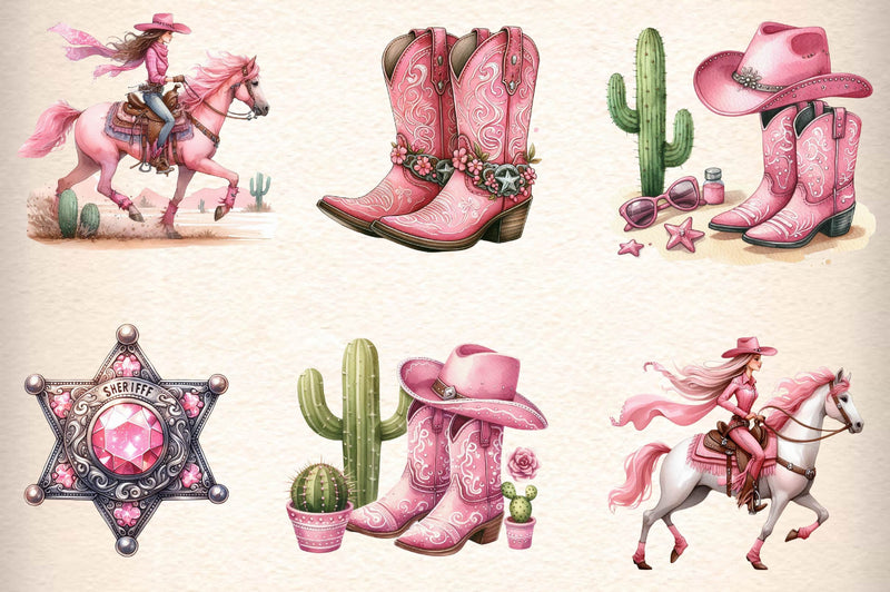 Pink Western Cowgirl Clipart Bundle - CraftNest - Digital Crafting and Art