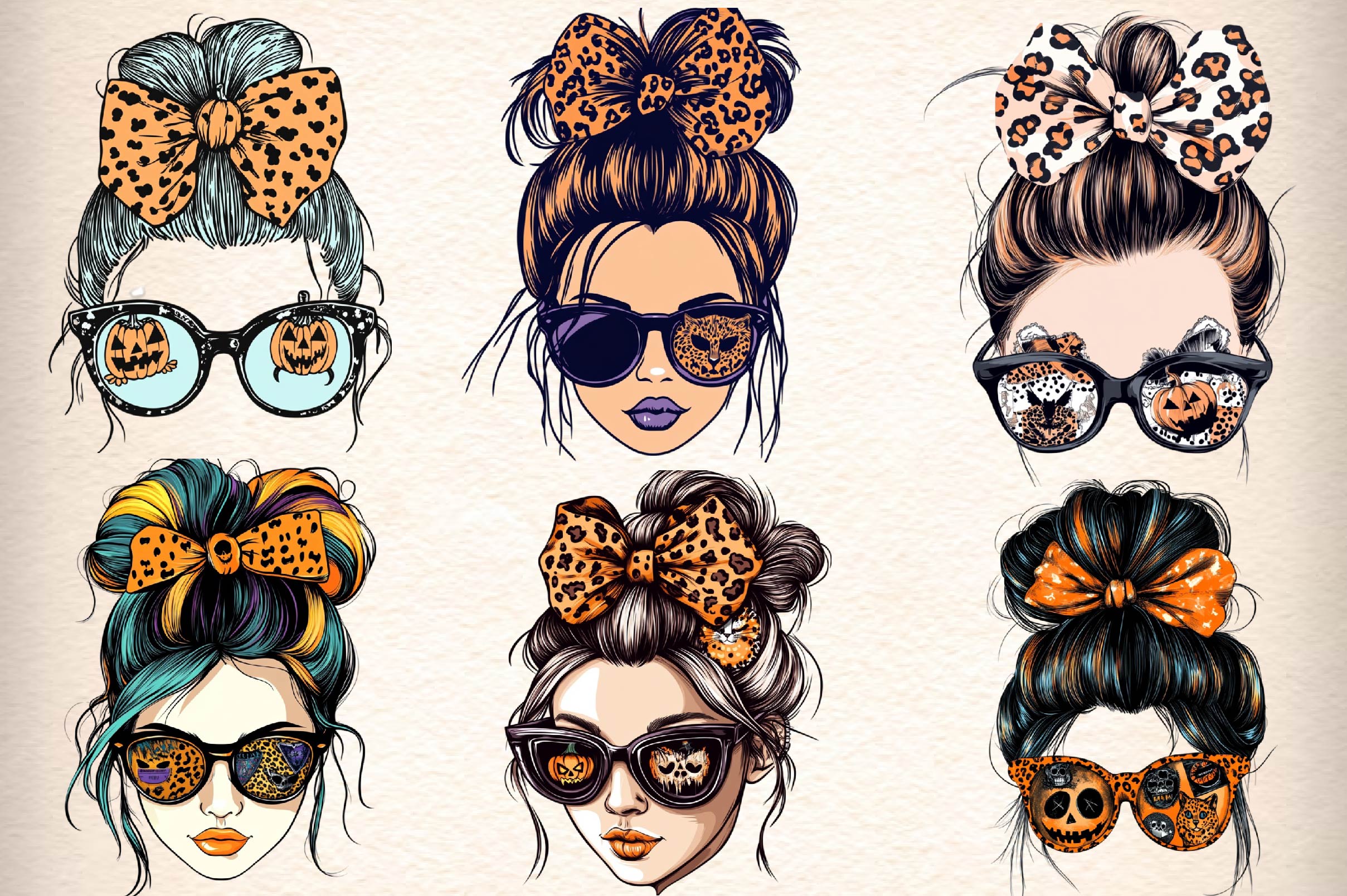 Messy Bun Halloween Clipart Bundle - CraftNest - Digital Crafting and Art