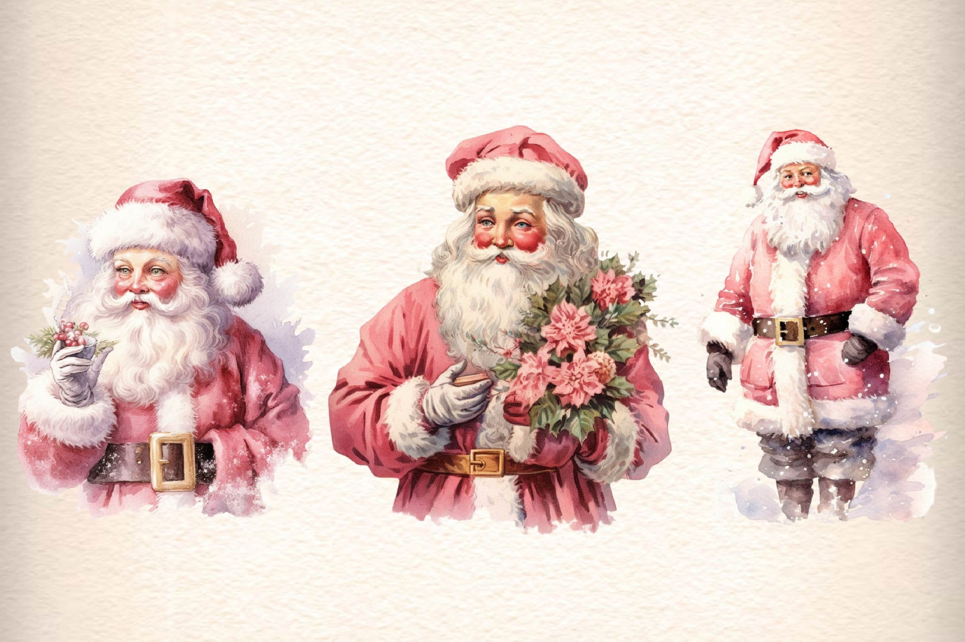 Vintage Christmas Pink Santa Clipart Bundle - CraftNest - Digital Crafting and Art