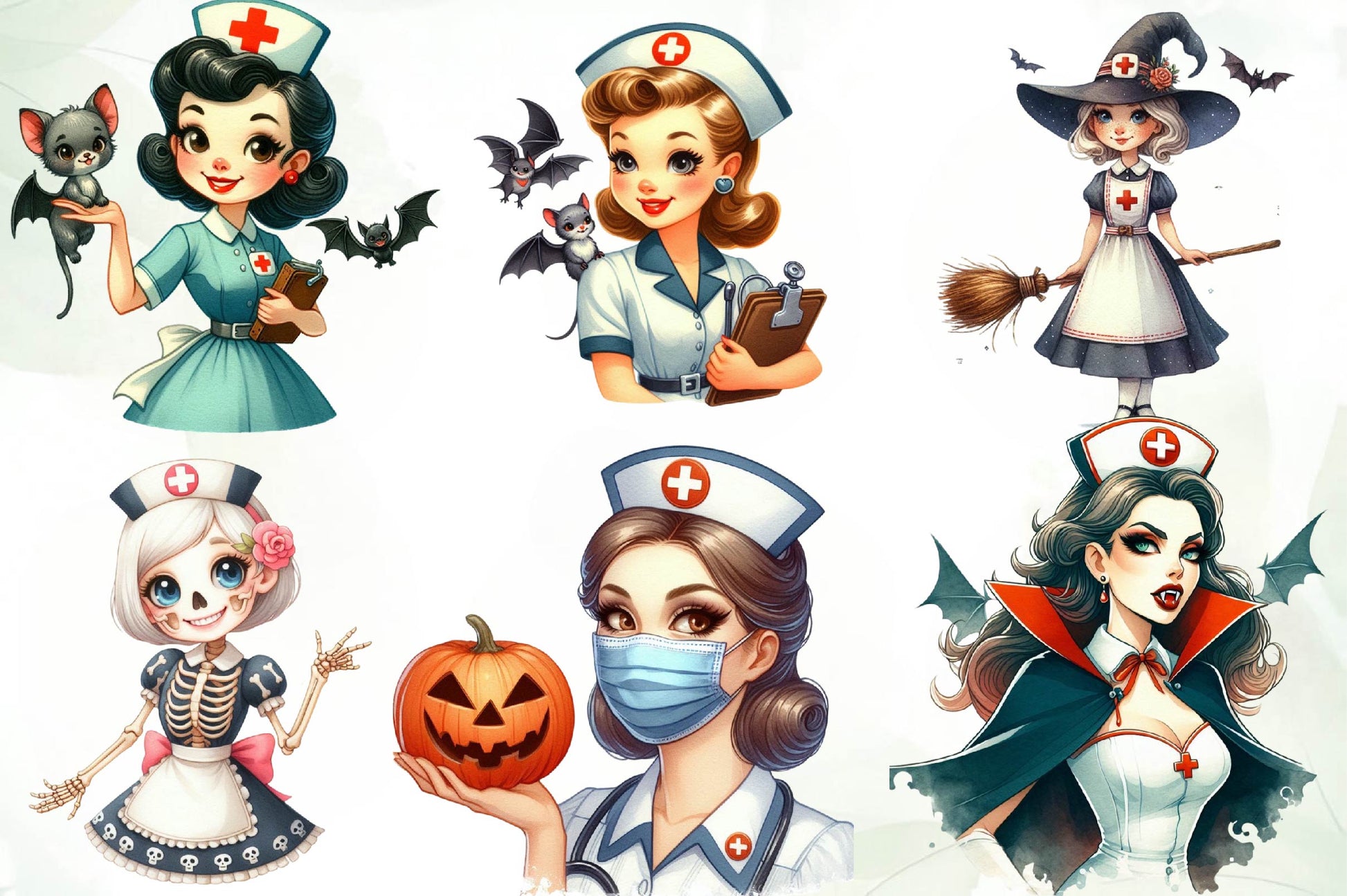 Vintage Halloween Nurse Clipart Bundle - CraftNest - Digital Crafting and Art