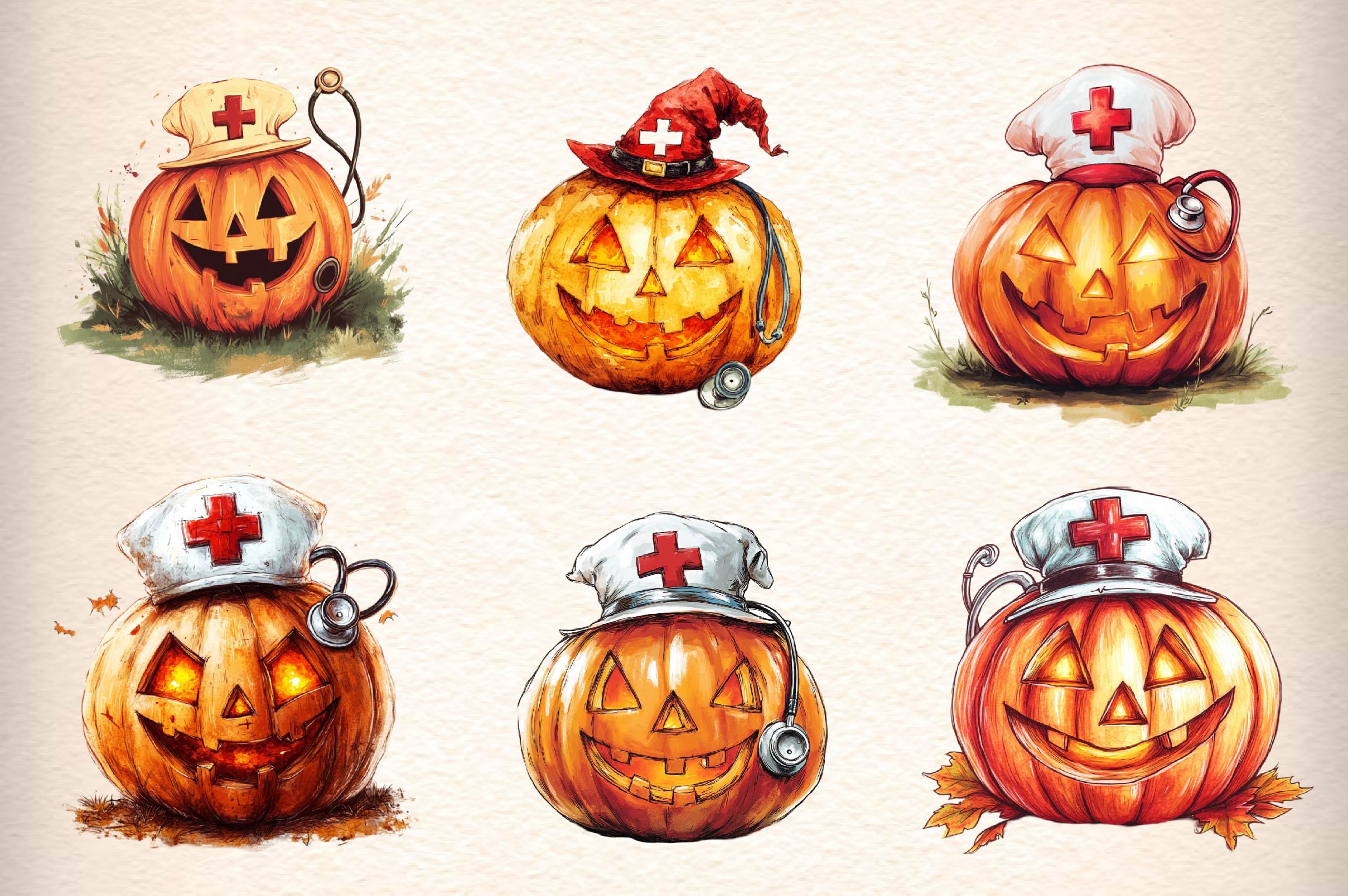Autumn Nurse Pumpkin Clipart Bundle - CraftNest - Digital Crafting and Art