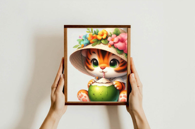 Summer Animals Eating Green Coconut Clipart Bundle - CraftNest - Digital Crafting and Art