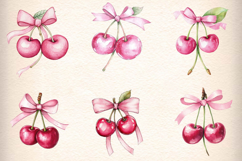 Coquette Cherries Bow Clipart Bundle 1 - CraftNest - Digital Crafting and Art